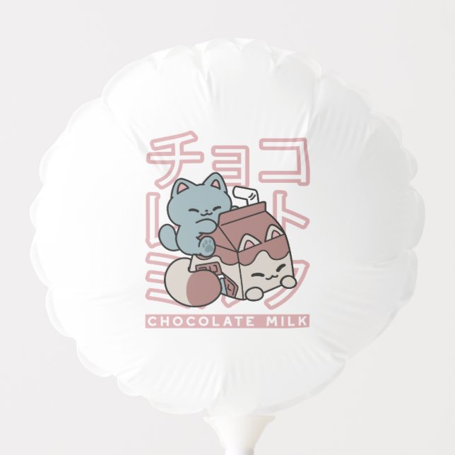 Kawaii Cat with Chocolate Milk – Japanese Pop Art  Balloon (Front)