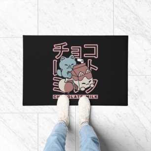 Kawaii Cat with Chocolate Milk – Japanese Pop Art Doormat