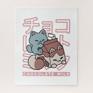 Kawaii Cat with Chocolate Milk – Japanese Pop Art Jigsaw Puzzle