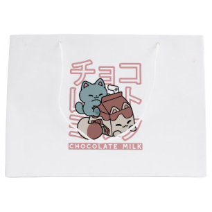 Kawaii Cat with Chocolate Milk – Japanese Pop Art  Large Gift Bag
