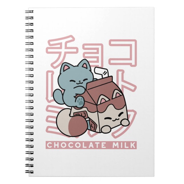 Kawaii Cat with Chocolate Milk – Japanese Pop Art  Notebook (Front)