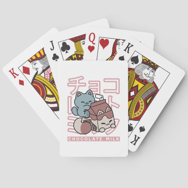 Kawaii Cat with Chocolate Milk – Japanese Pop Art  Poker Cards (Back)