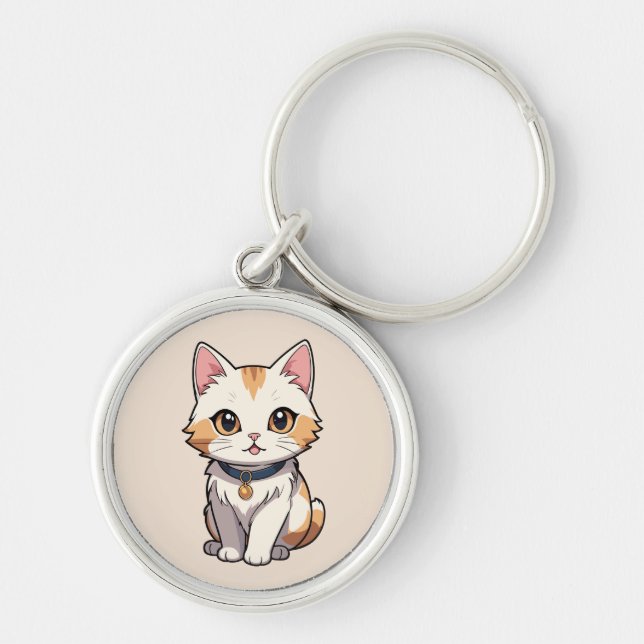 Kawaii Cat with Feline Charm Keychain (Front)