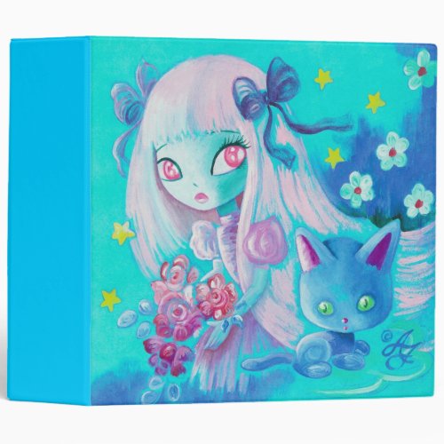 Kawaii Cat with Pink Haired Girl Binder