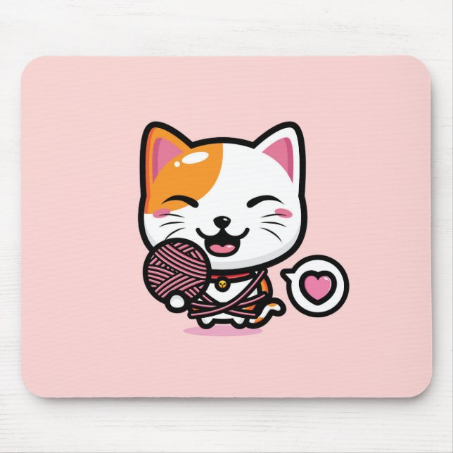 Kawaii Cat with Yarn Mouse Pad (Front)