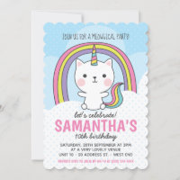 Kawaii Catcorn Cat Unicorn Party Invitation