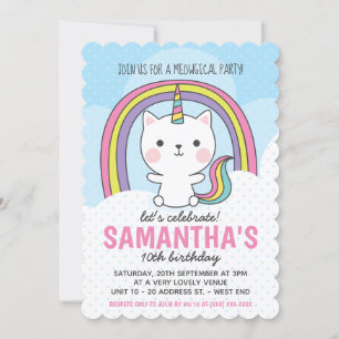 Kawaii Catcorn Cat Unicorn Party Invitation