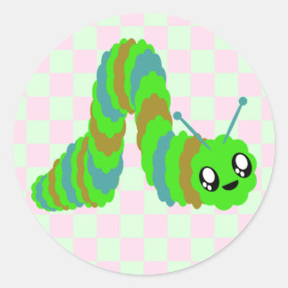 KAWAII CATERPILLAR FUZZY FRIEND CLASSIC ROUND STICKER