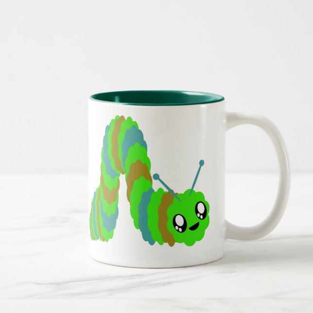 KAWAII CATERPILLAR FUZZY FRIEND Two-Tone COFFEE MUG (Right)