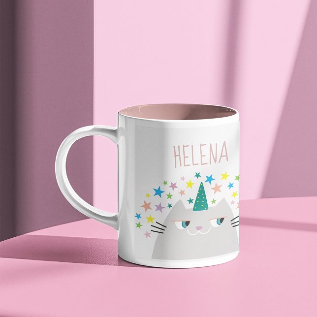 Kawaii Caticorn Name Two-Tone Coffee Mug (Creator Uploaded)