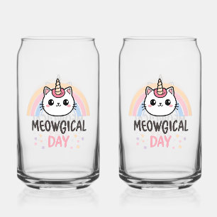Kawaii Caticorn with Pastel Rainbow Can Glass
