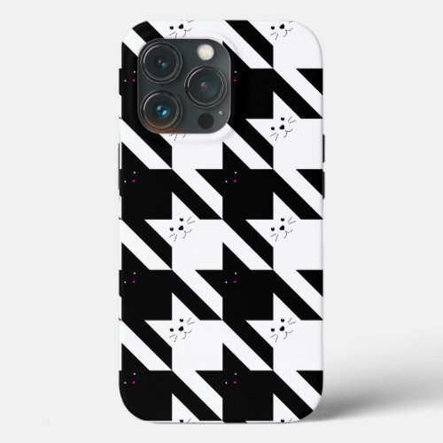 Kawaii Cats  Black and White Houndstooth iPhone 13 Pro Case
