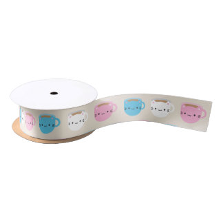 Kawaii Cats Cups Satin Ribbon