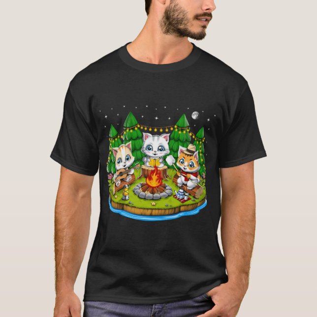 Kawaii Cats Forest Camping T-Shirt (Front)