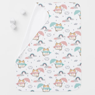Kawaii Cats Rainy Day Pattern Baby Blanket