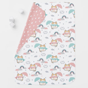 Kawaii Cats Rainy Day Pattern - Baby Blanket