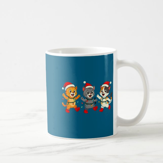 Kawaii Cats Santa Hat Dancing Lights Christmas Dan Coffee Mug (Right)