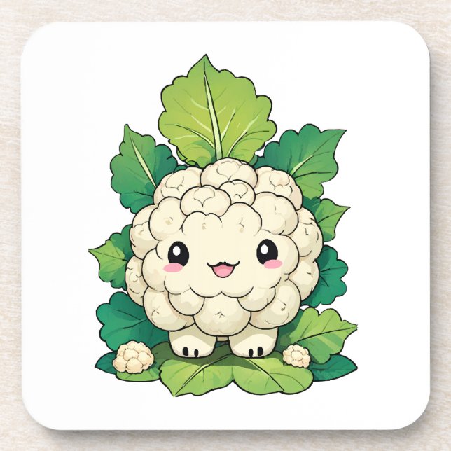 Kawaii Cauliflower Beverage Coaster (Front)
