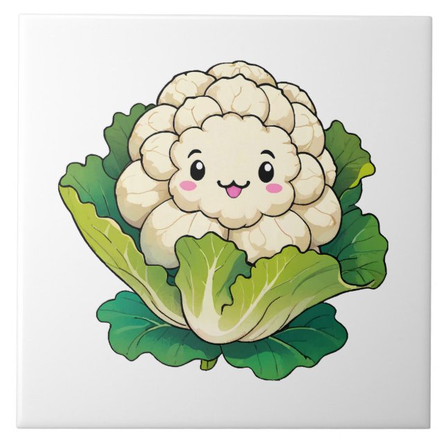 Kawaii Cauliflower Ceramic Tile (Front)