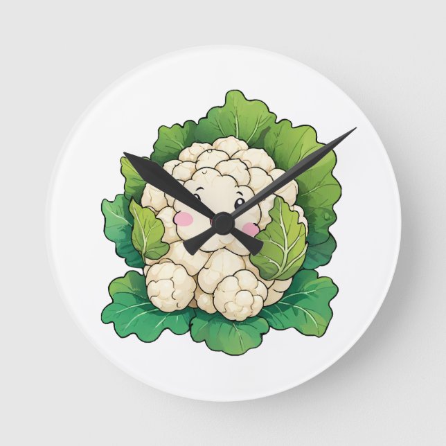 Kawaii Cauliflower Round Clock (Front)