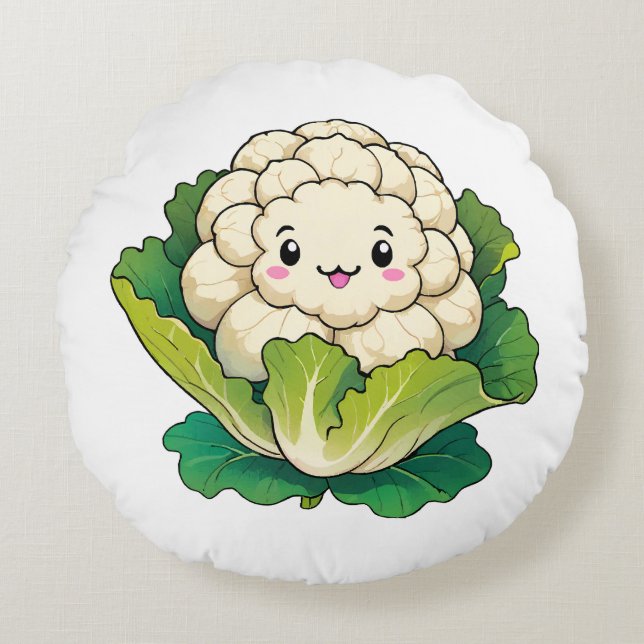 Kawaii Cauliflower Round Pillow (Front)