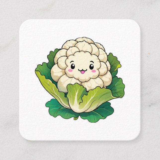 Kawaii Cauliflower Square Business Card (Front)
