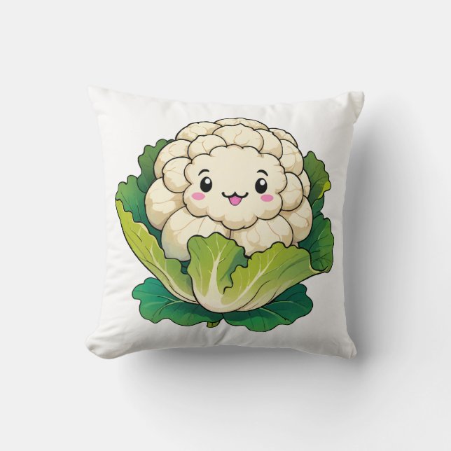 Kawaii Cauliflower Throw Pillow (Front)