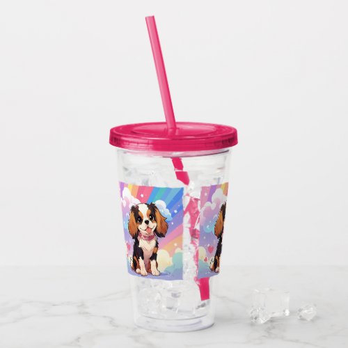 Kawaii Cavalier King Charles Pastel Rainbow Acrylic Tumbler