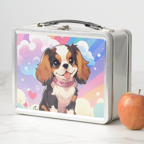 Kawaii Cavalier King Charles Pastel Rainbow Metal Lunch Box