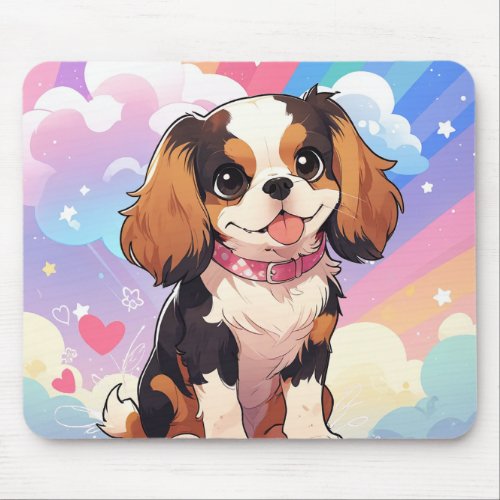 Kawaii Cavalier King Charles Pastel Rainbow Mouse Pad