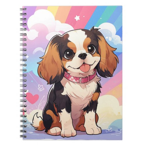 Kawaii Cavalier King Charles Pastel Rainbow Notebook