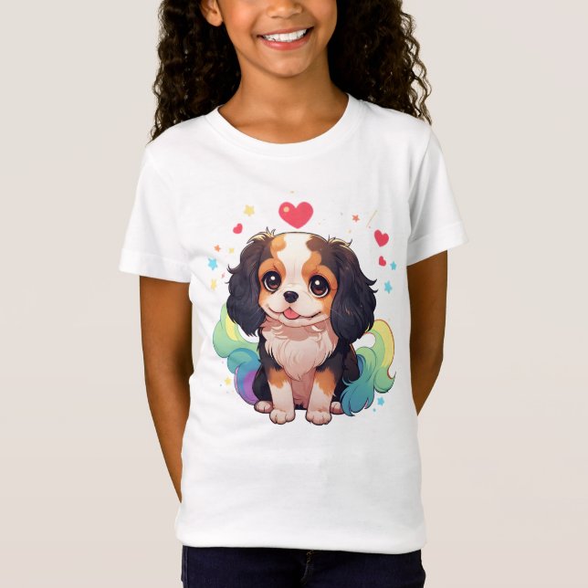Kawaii Cavalier King Charles Pastel Rainbow Tail T-Shirt (Front)