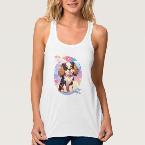 Kawaii Cavalier King Charles Pastel Rainbow Tank Top