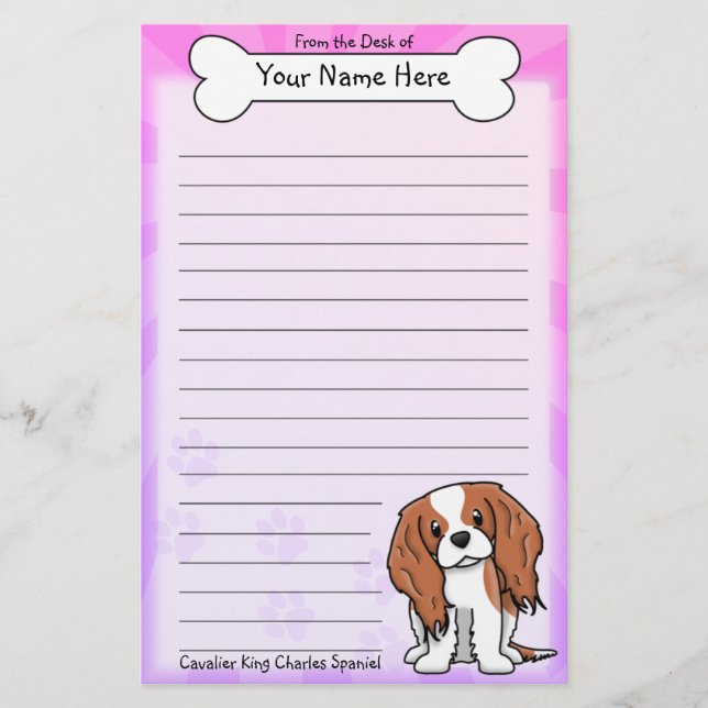 Kawaii Cavalier King Charles Spaniel Stationery (Front)