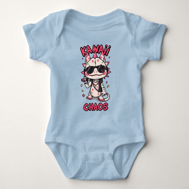 Kawaii Chaos Cool Axolotl Sunglasses LeatherJacket Baby Bodysuit (Front)