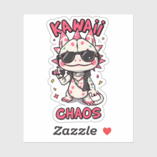 Kawaii Chaos Cool Axolotl Sunglasses LeatherJacket Sticker