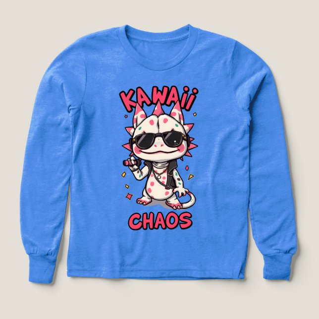 Kawaii Chaos Cool Axolotl Sunglasses LeatherJacket Tri-Blend Shirts (Design Front)