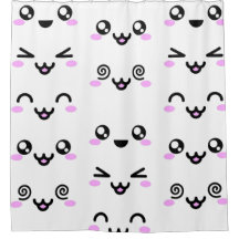 Kawaii Character Faces Shower Curtain