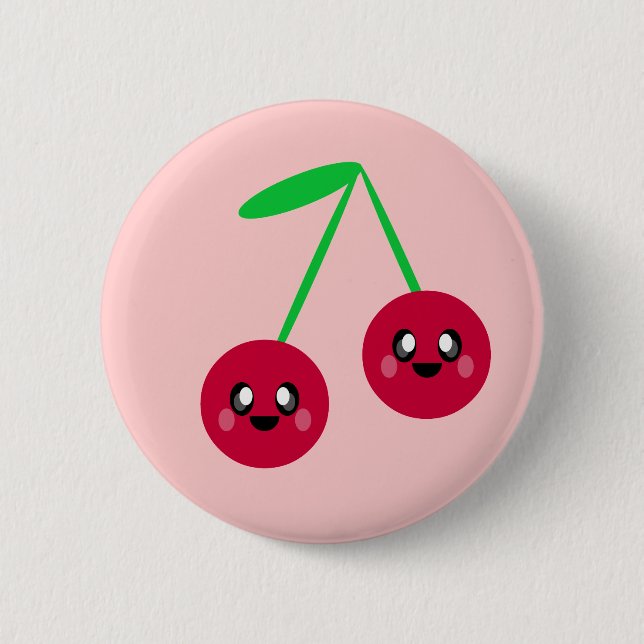 kawaii cherries fruit happy friends button (Front)