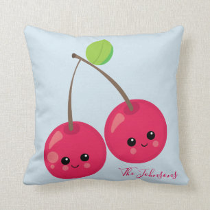 Kawaii Cherry Charm Throw Pillow