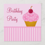 Kawaii Cherry Cupcake Birthday Party Invitations