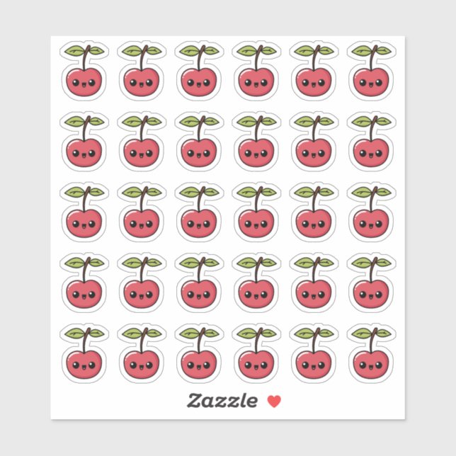 Kawaii Cherry – Cute Fruit with Smiling Face Sticker (Sheet)