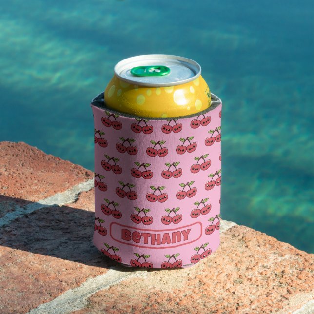 Kawaii Cherry – Cute Smiling Fruit Custom Name Can Cooler (In Situ Pool)