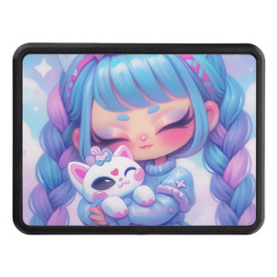 Kawaii Chibi Anime Girl Cozy Kitty Cuddle Art Hitch Cover