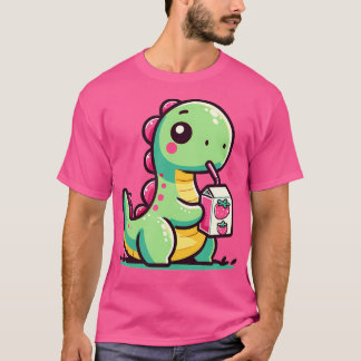 Kawaii Chibi Brachiosaurus Dinosaur Drinking Straw T-Shirt