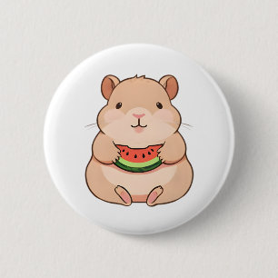 Kawaii Chibi Capybara Eating Watermelon Slice Button
