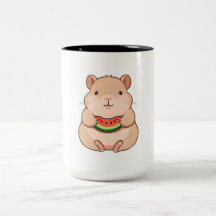 Kawaii Chibi Capybara Eating Watermelon Slice