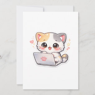 Kawaii, Chibi, Cat, Laptop, Thank You Card