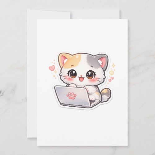 Kawaii, Chibi, Cat, Laptop, Thank You Card