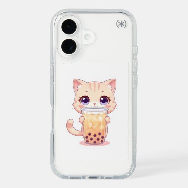 Kawaii Chibi Cat with Bubble Tea Phone Case (Front)